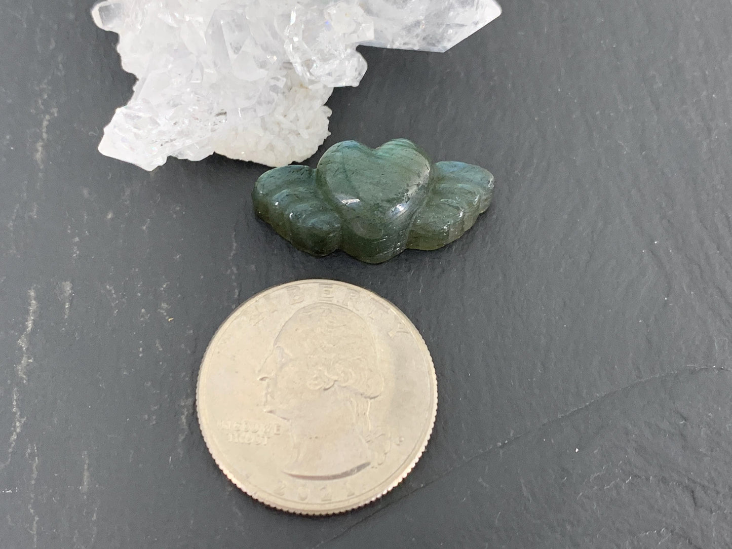 Labradorite Heart with Wings 25x10mm. Hand Carved Gemstone
