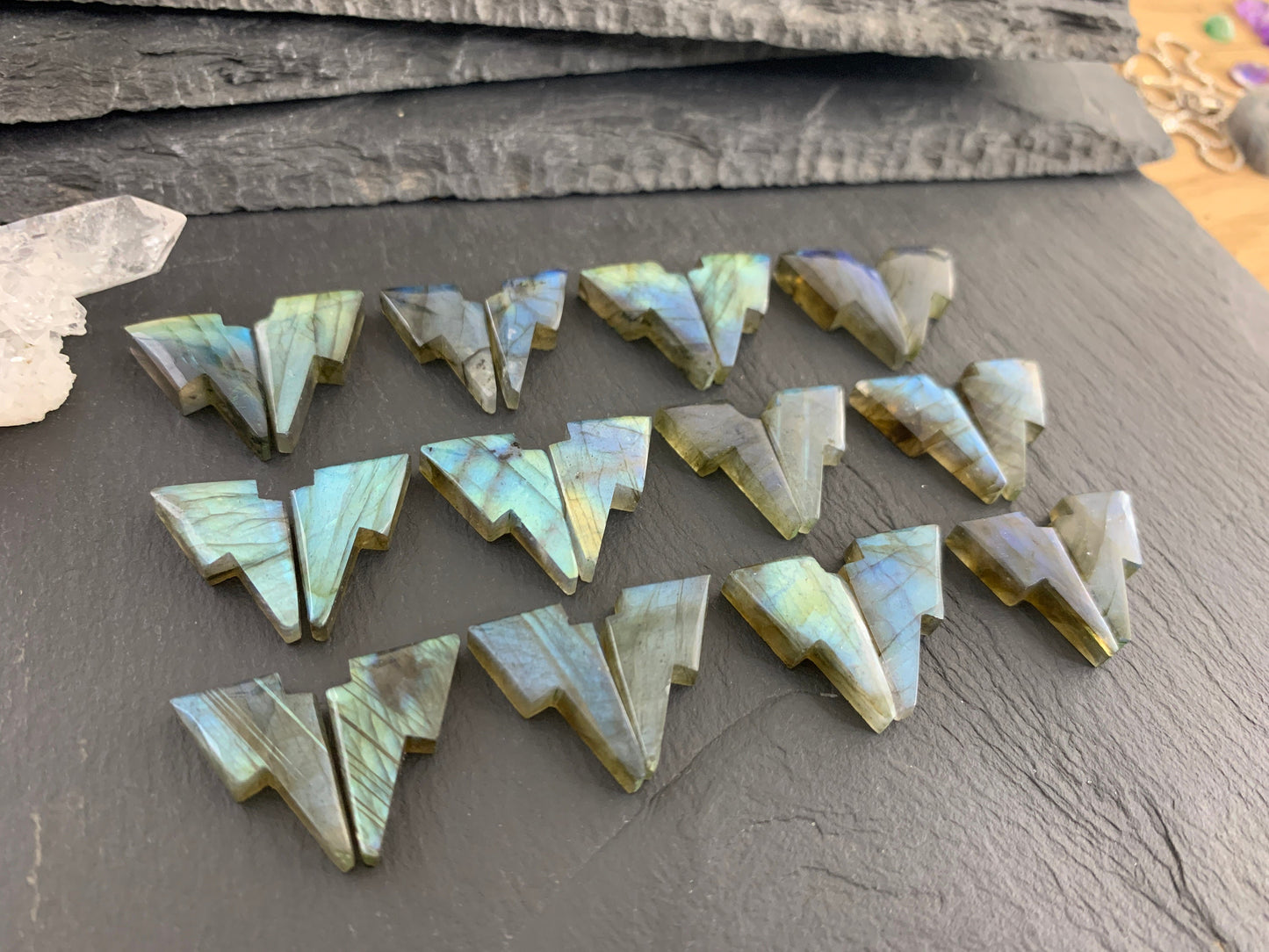 Labradorite lightning bolt pair 12x19mm cabochon