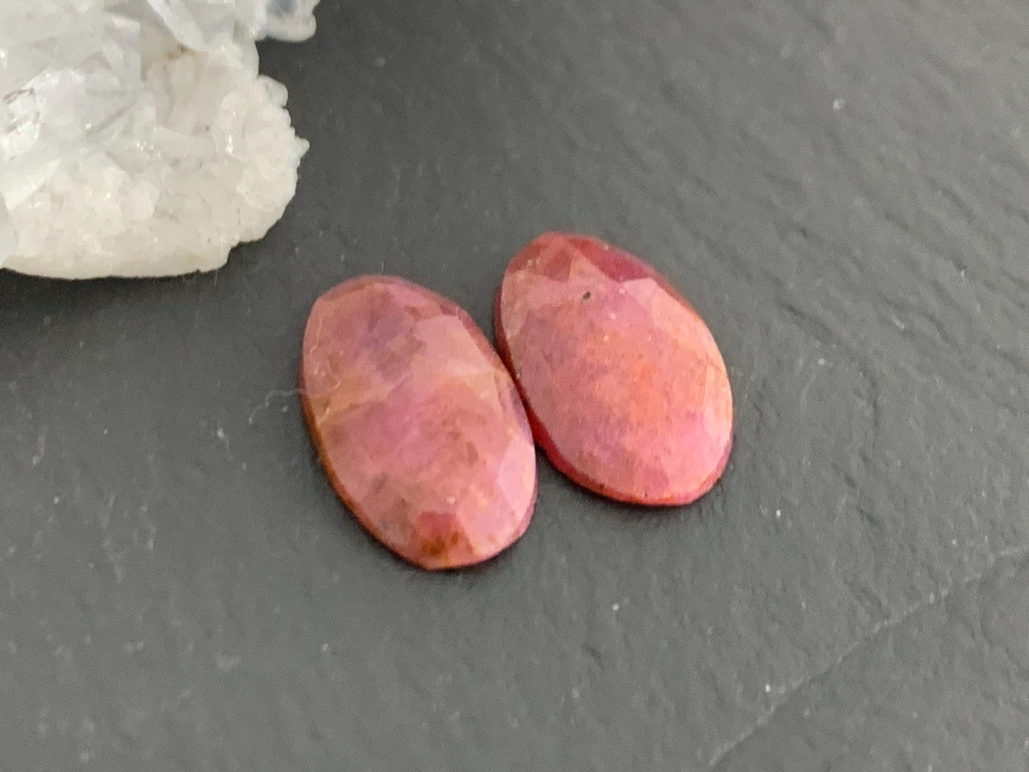 Faceted Ruby pair 7x12.5x2mm cabochon