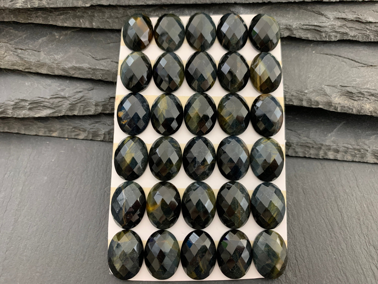 Faceted Yellow Blue Tiger Eye oval 12x16mm cabochon - Calibrated cabochons