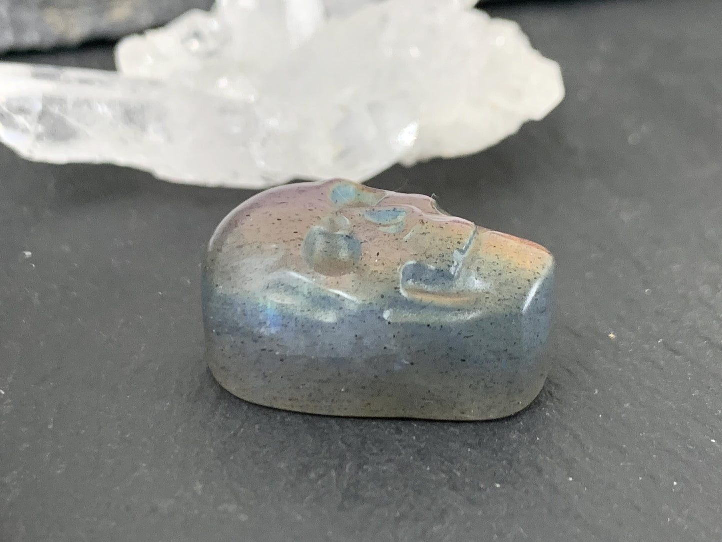 Labradorite Skull Cabochon 15x22mm Flat Back Gemstone Carving