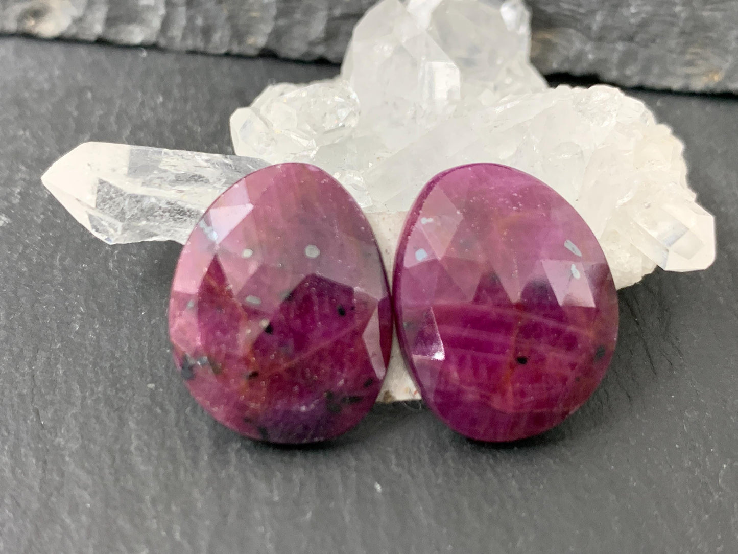 Faceted Ruby pair 14x17x4.5mm cabochon