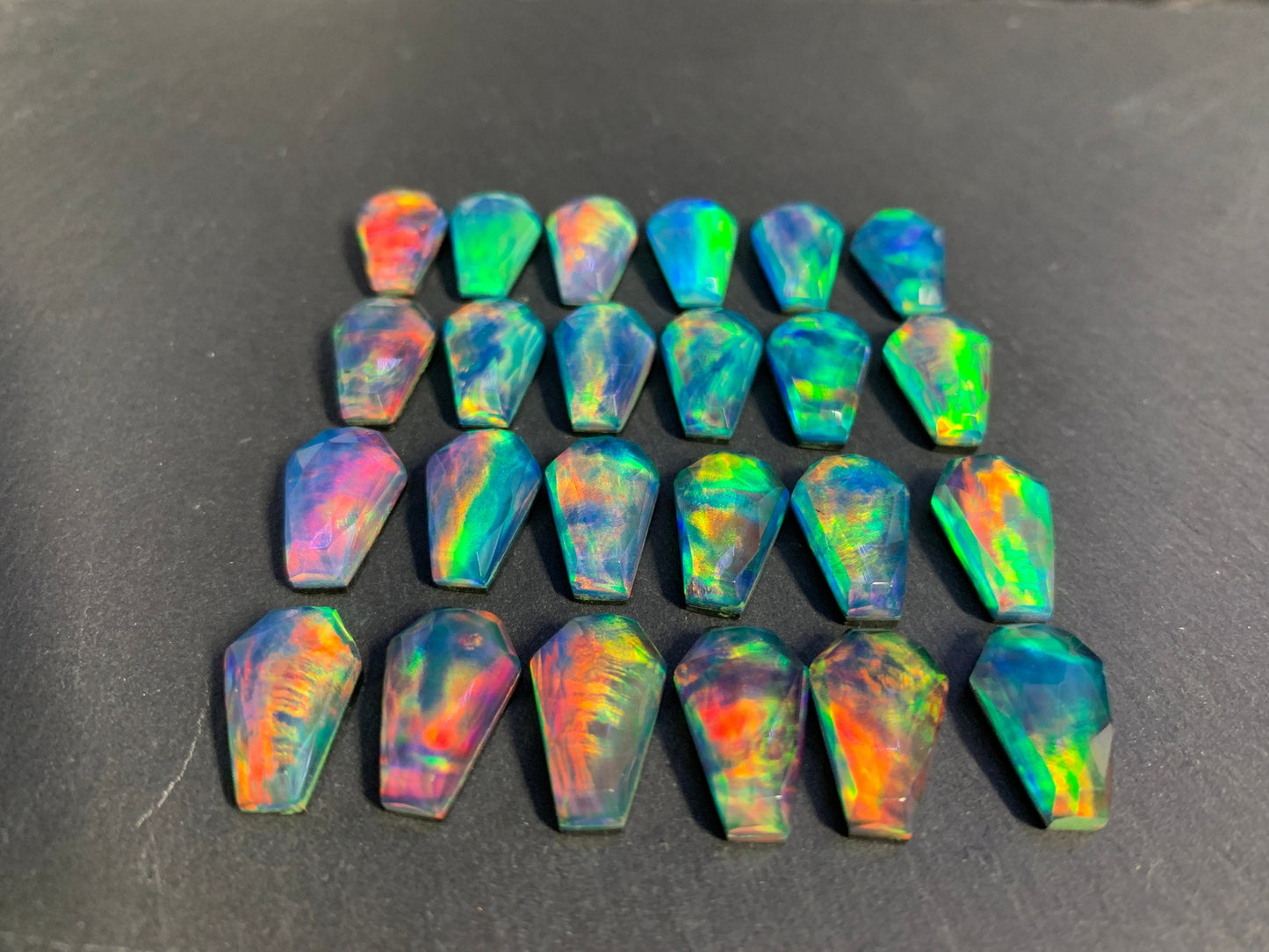 Faceted Aurora Opal coffin 10x16mm cabochon - Doublet cabochons