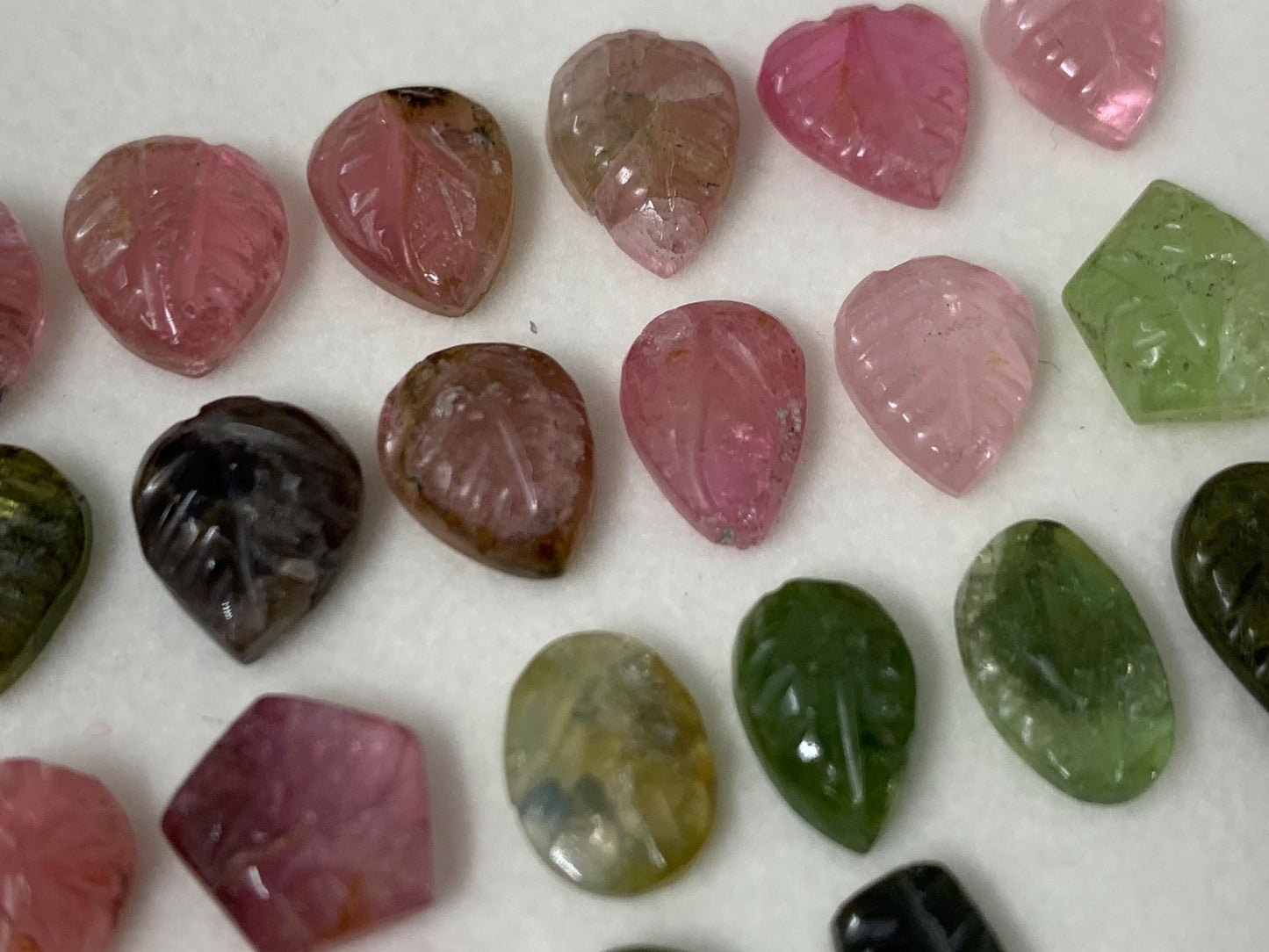 Discounted damaged carved Watermelon Tourmaline 10-12mm long cabochon