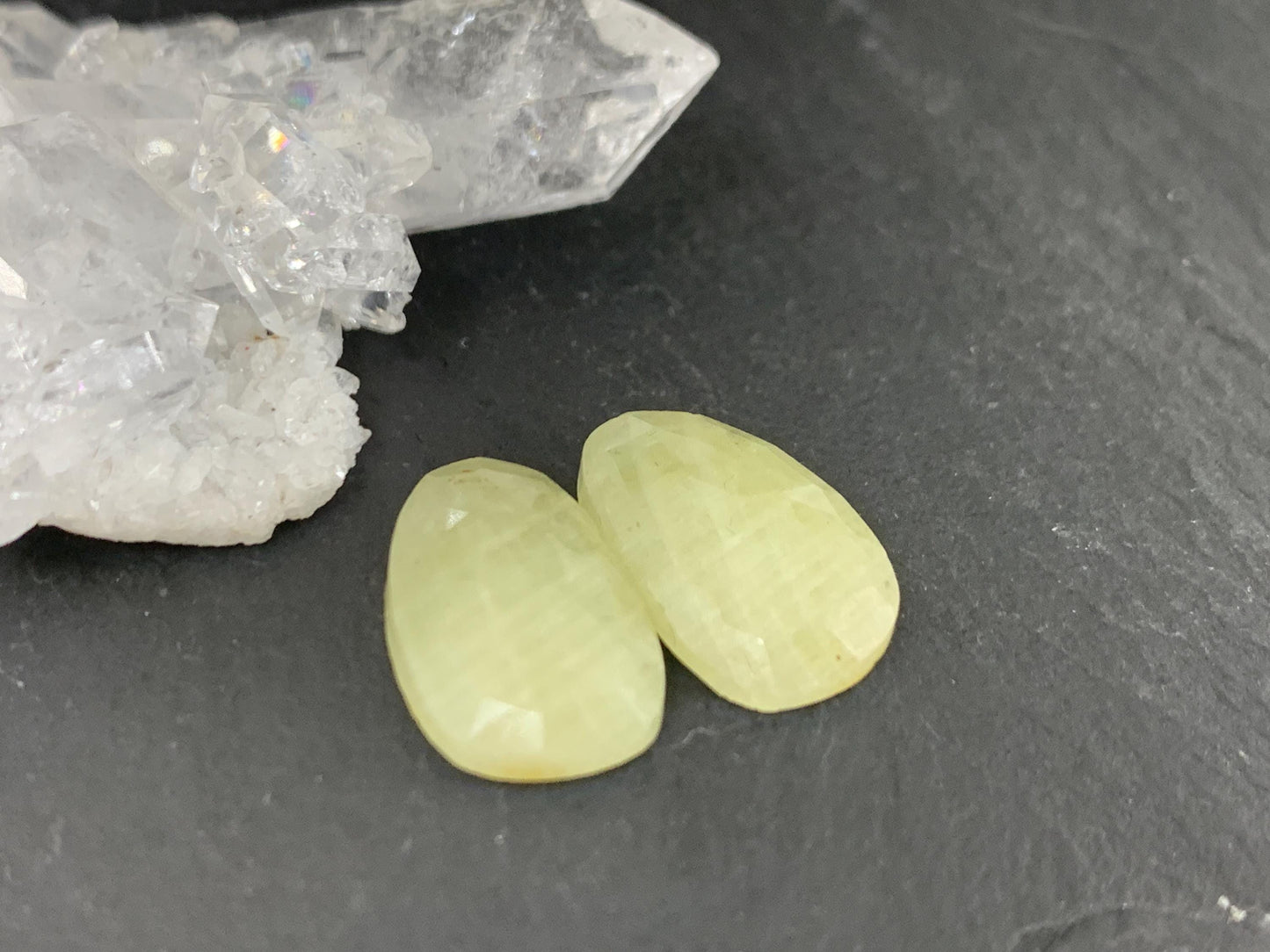 Faceted Yellow Sapphire pair 9x14x4mm cabochon