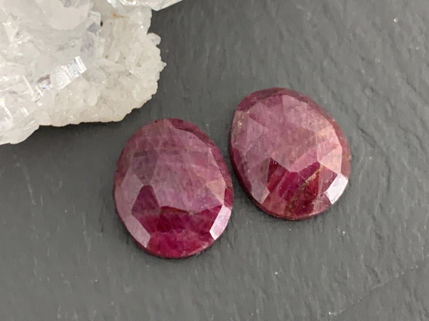 Faceted Ruby pair 10x12x3.5mm cabochon
