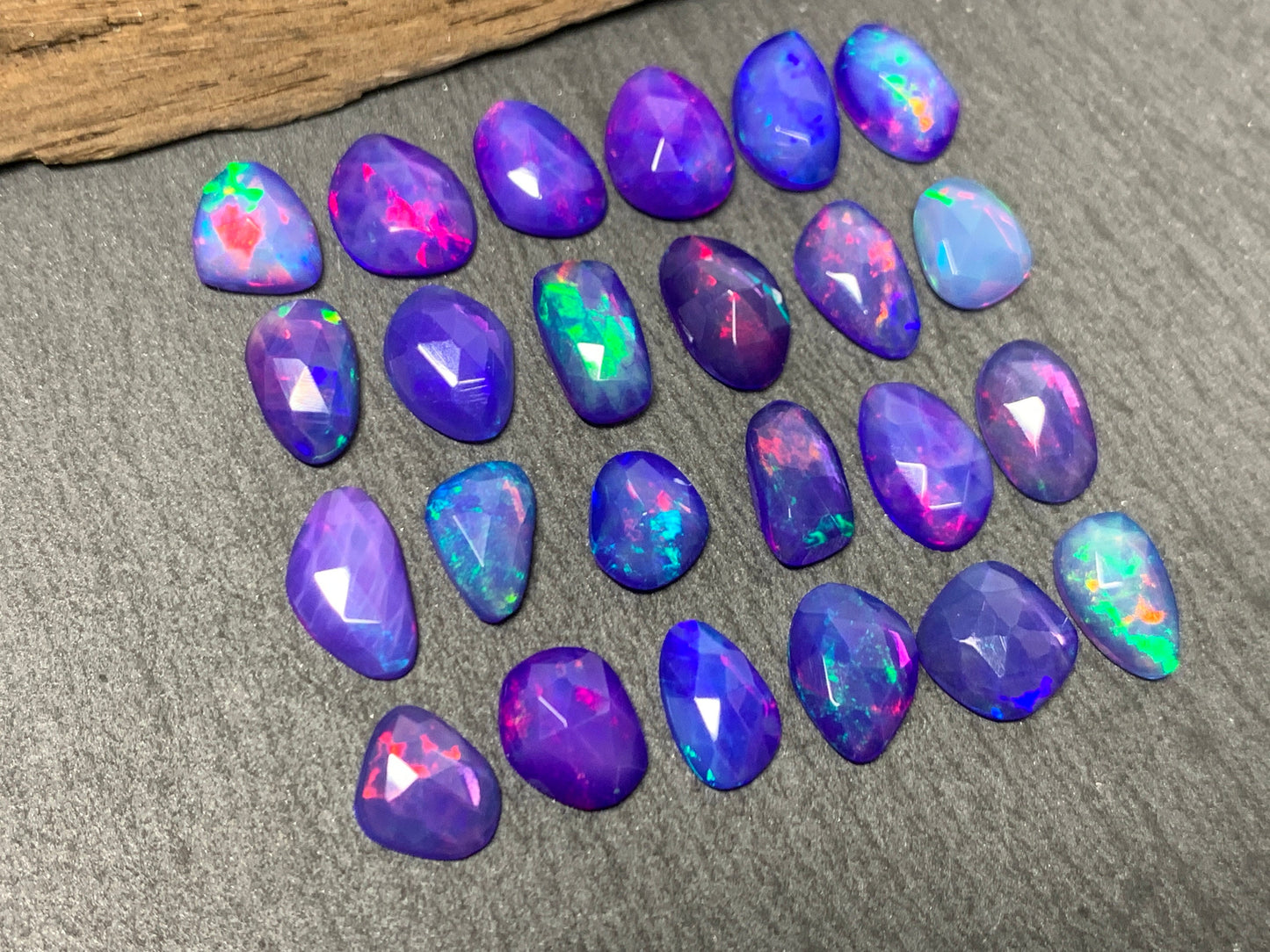 Faceted Purple Ethiopian Opal 7-10mm long cabochon