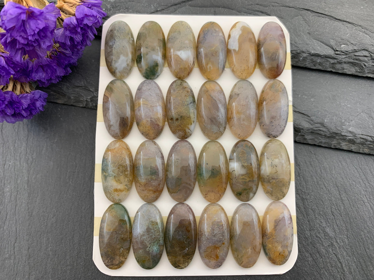 Moss Agate oval 10x20mm cabochon - Calibrated cabochons