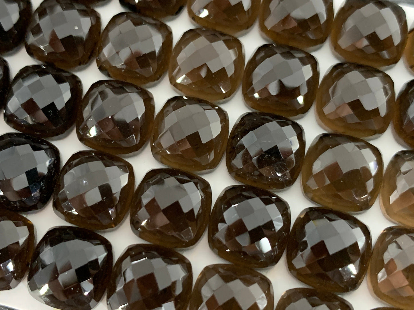 Faceted Smokey Quartz square cushion 10mm cabochon - Calibrated cabochons