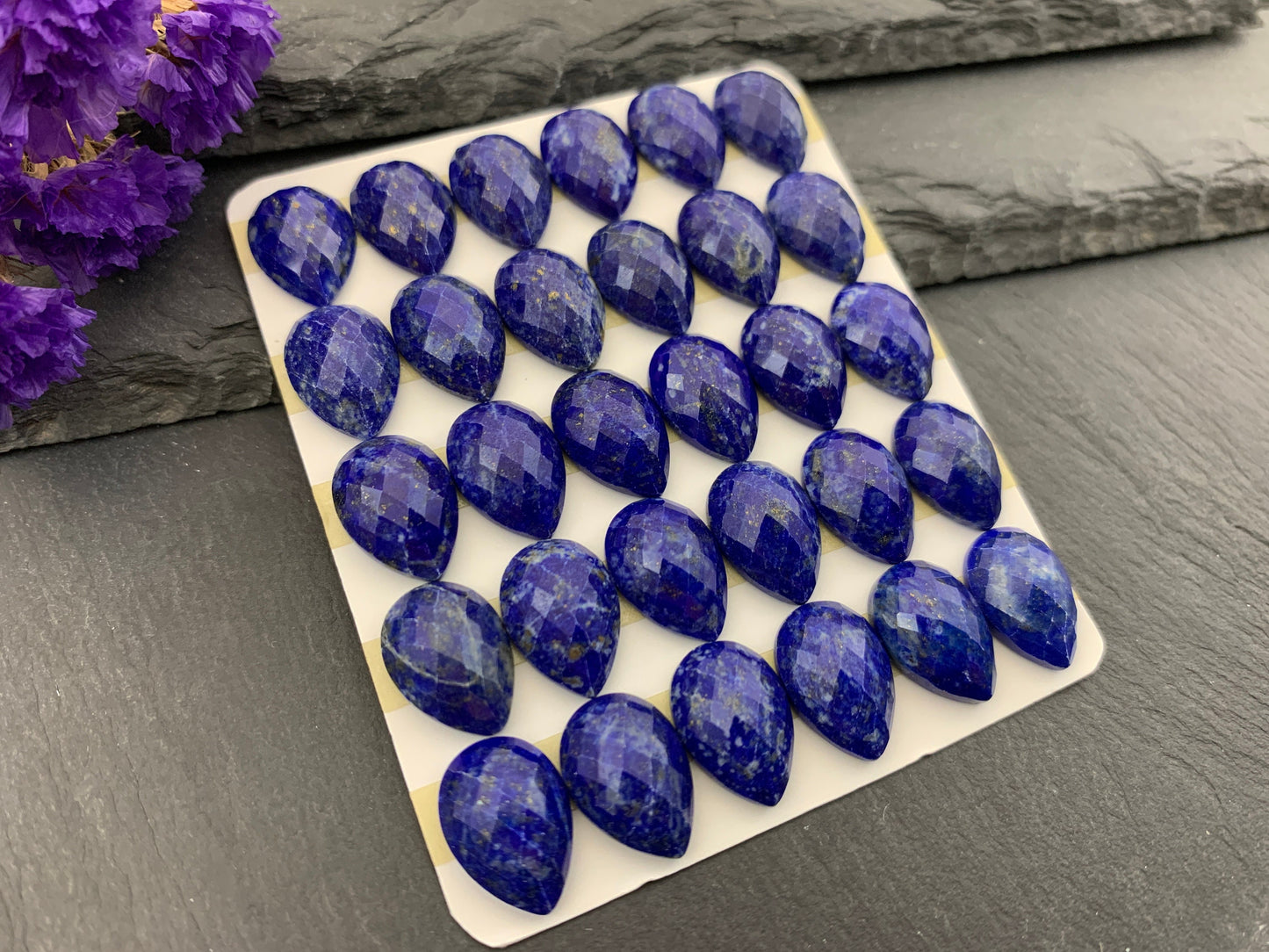 Faceted Lapis Lazuli pear 10x14mm cabochon - Calibrated cabochons
