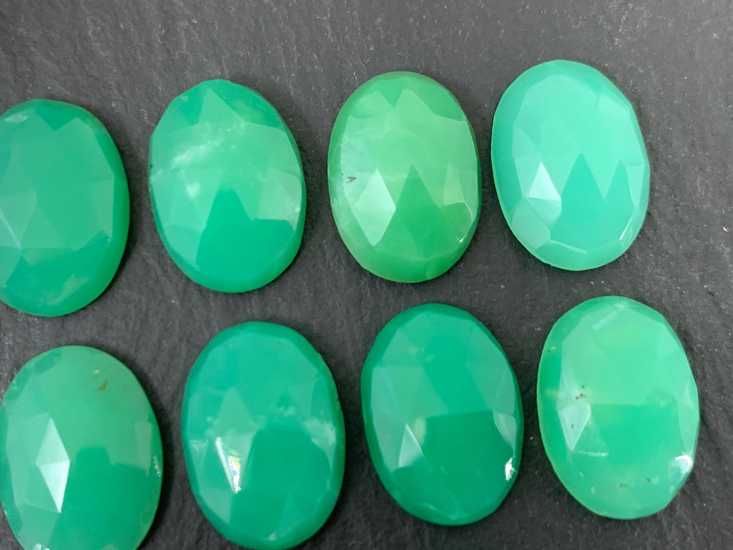 Faceted Chrysoprase oval 10x14mm cabochon