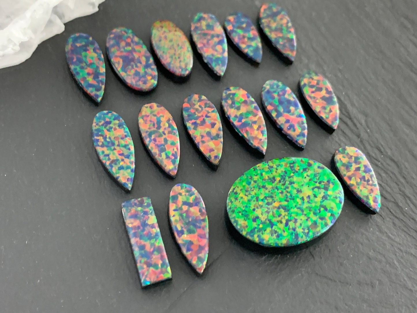 Aurora Opal pear, oval 16-20mm long cabochon/ select your cabochon - Doublet cabochon