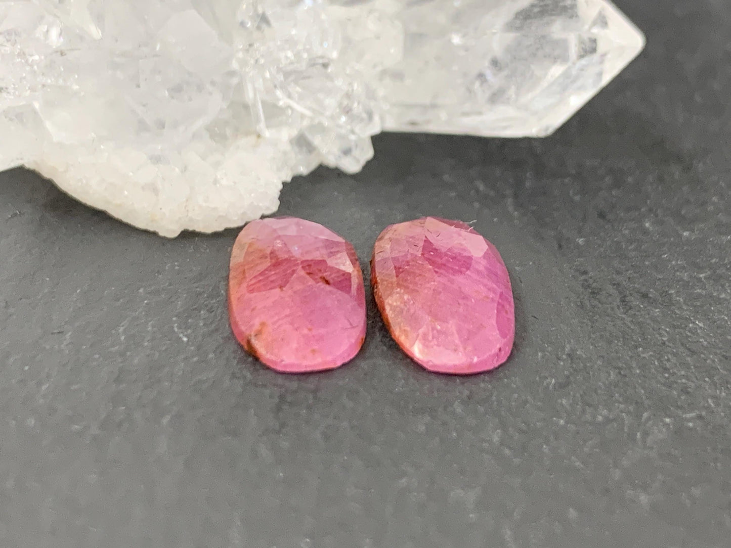 Faceted Ruby pair 7x14x2.5mm cabochon