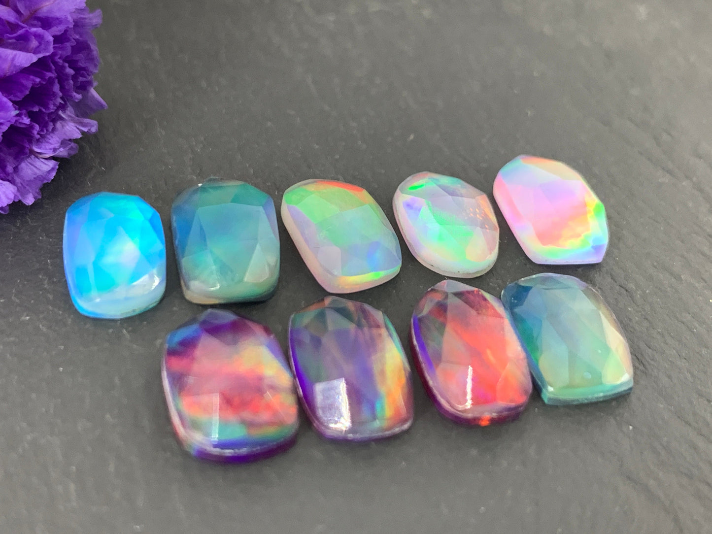 Faceted Aurora Opal cabochon - Doublet cabochon