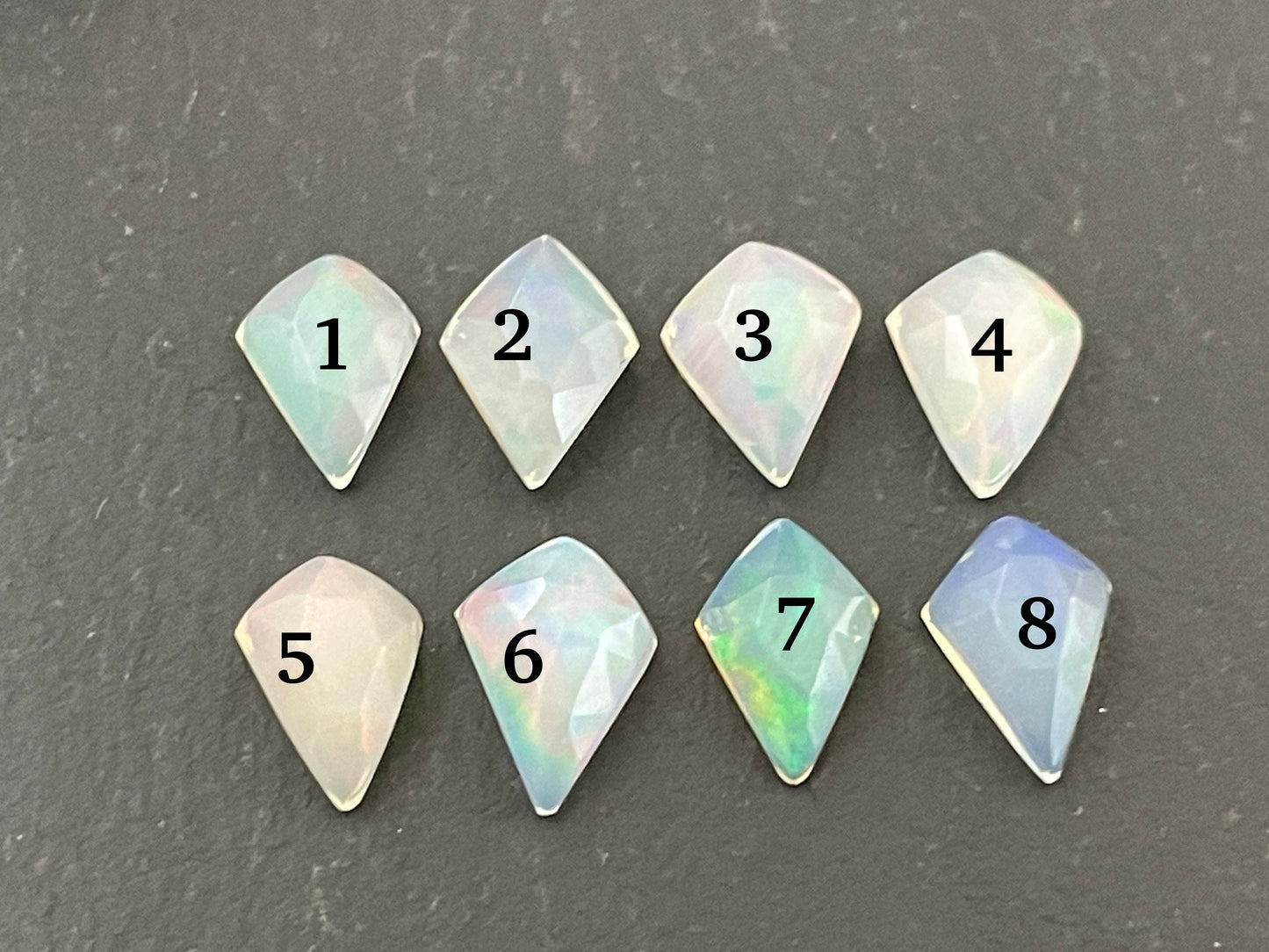 Faceted Ethiopian Opal kite 7.5-8.5mm long cabochon