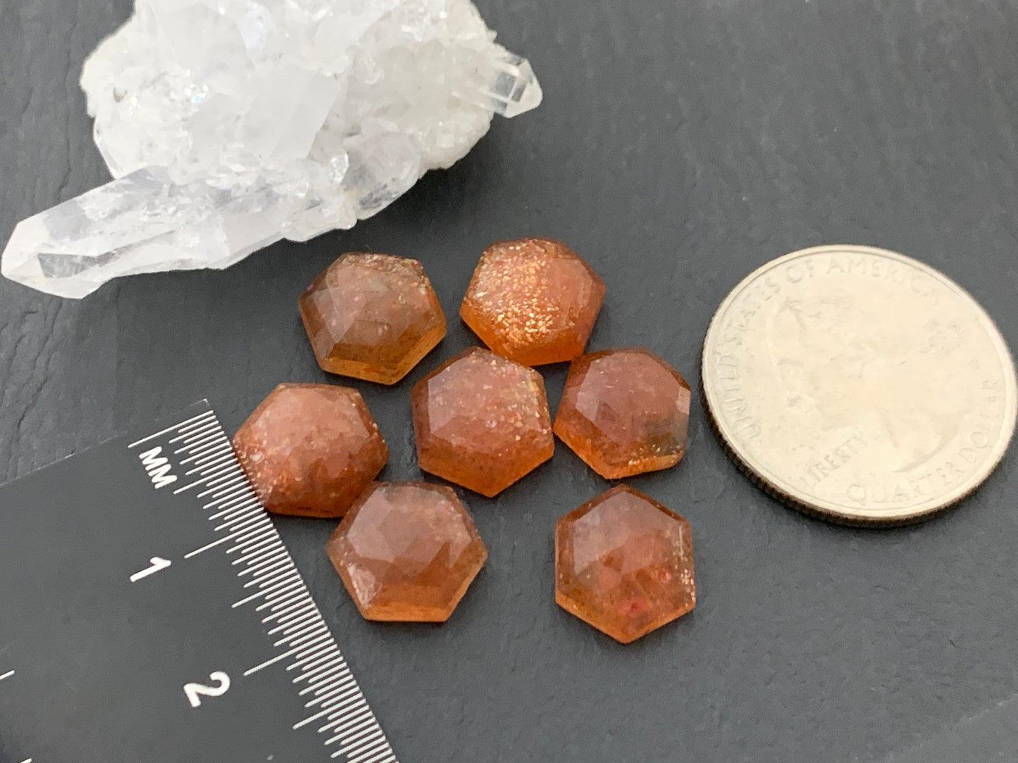Faceted Sunstone hexagon 10mm cabochon