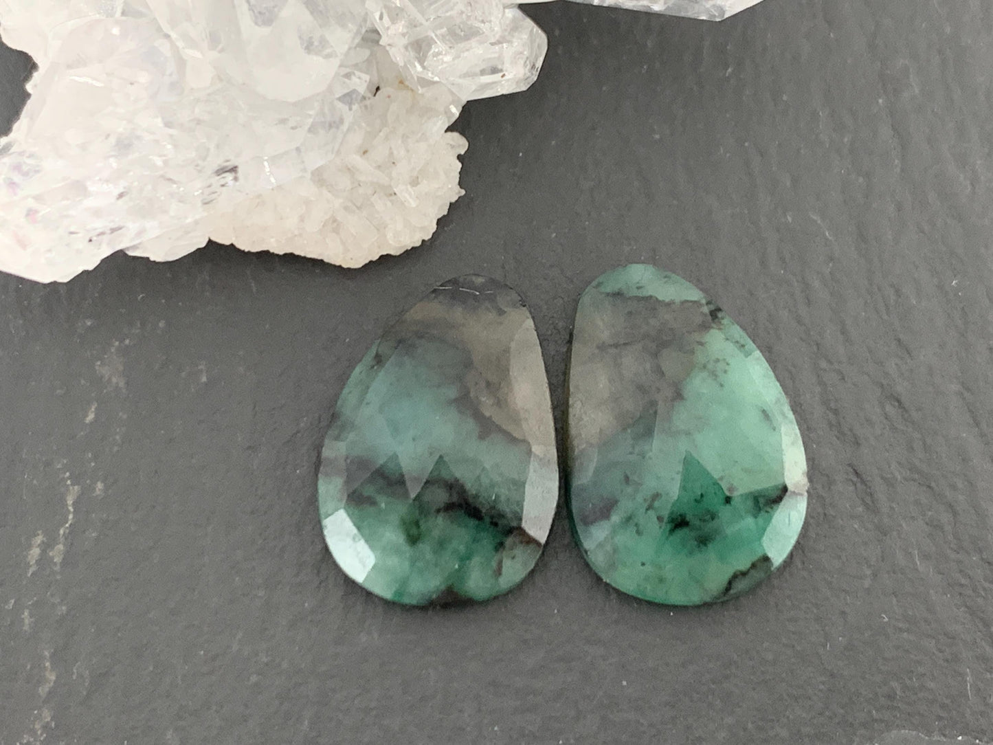 Faceted Emerald Pair 11x17x3.5mm cabochon