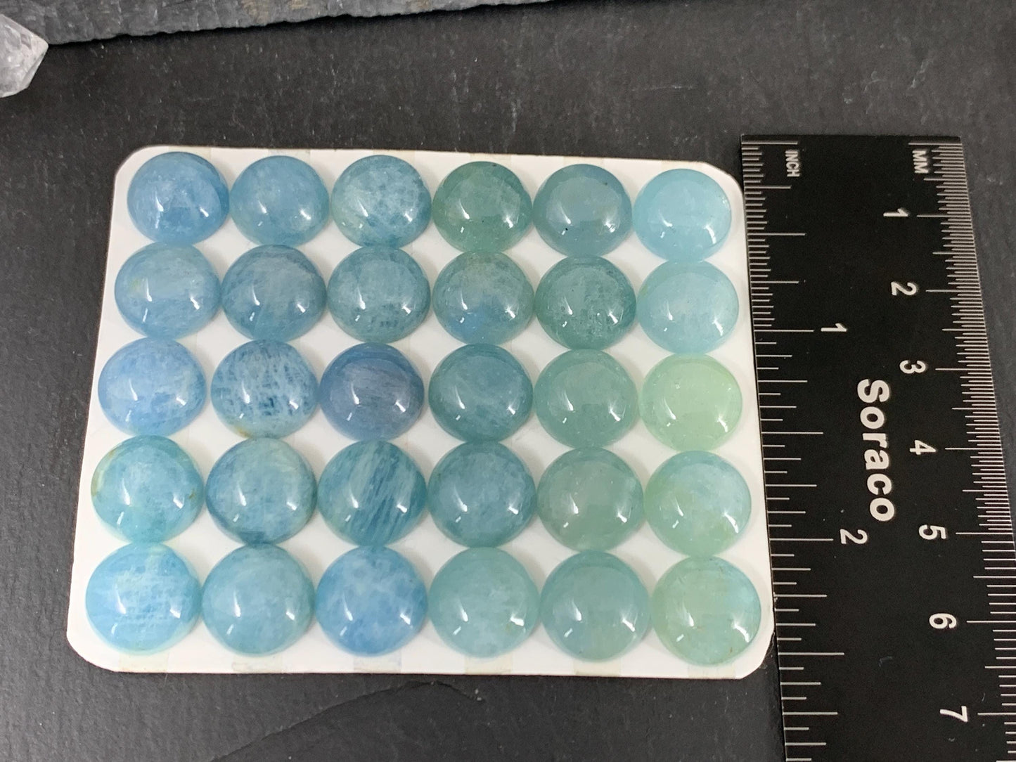Aquamarine round 12mm cabochon - Calibrated cabochons