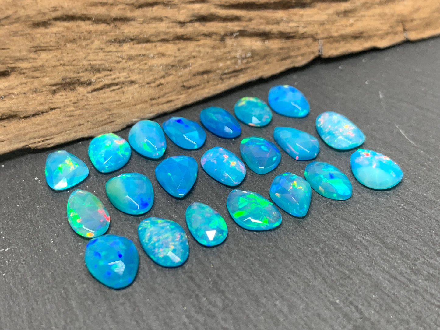 Faceted Blue Ethiopian Opal 8-10mm long cabochon