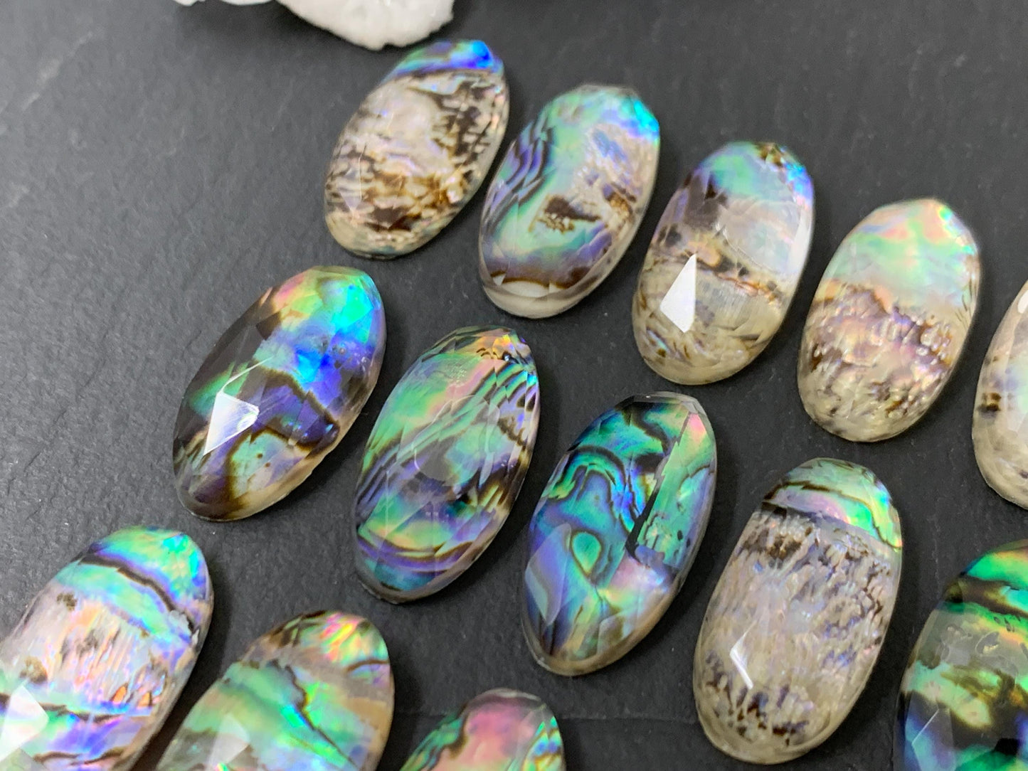 Faceted Abalone oval 10x20mm doublet cabochon