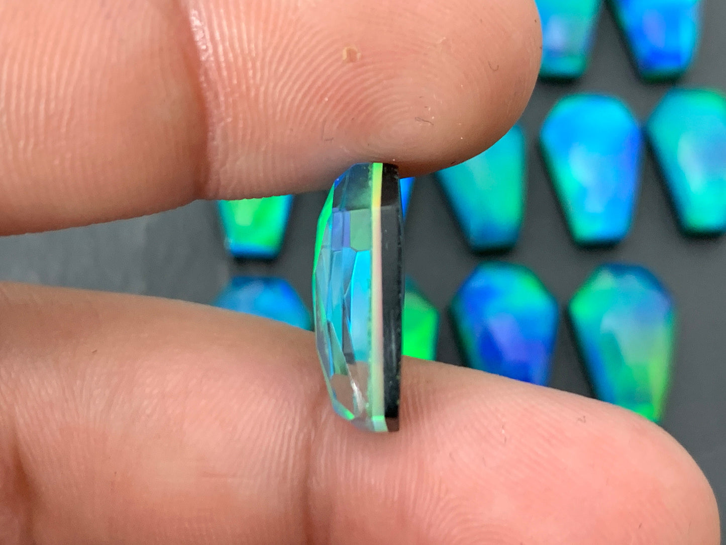 Faceted Aurora Opal coffin 10x16mm cabochon - Doublet cabochons