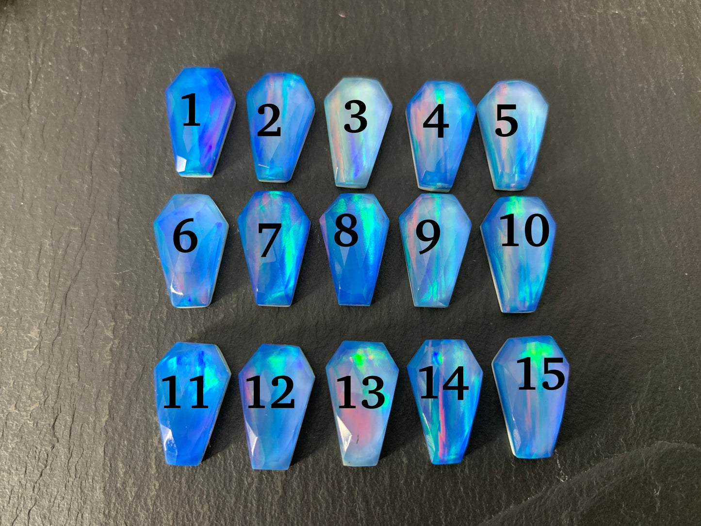 Faceted Aurora Opal coffin 10x16mm cabochon - Doublet cabochons