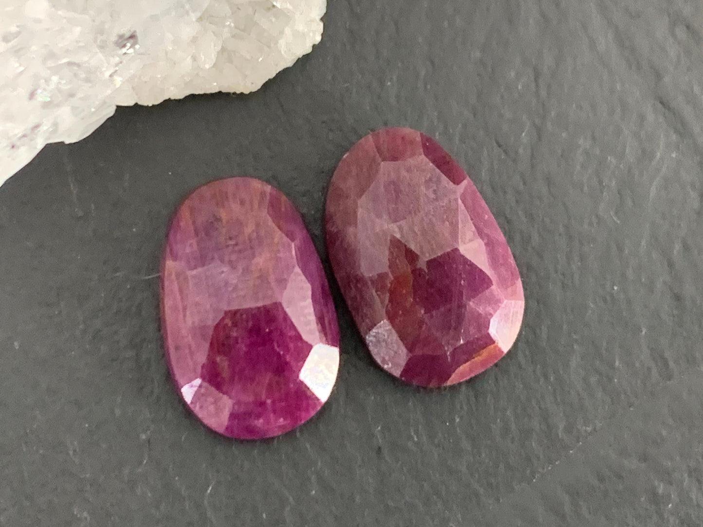 Faceted Ruby pair 8x13x3.5mm cabochon