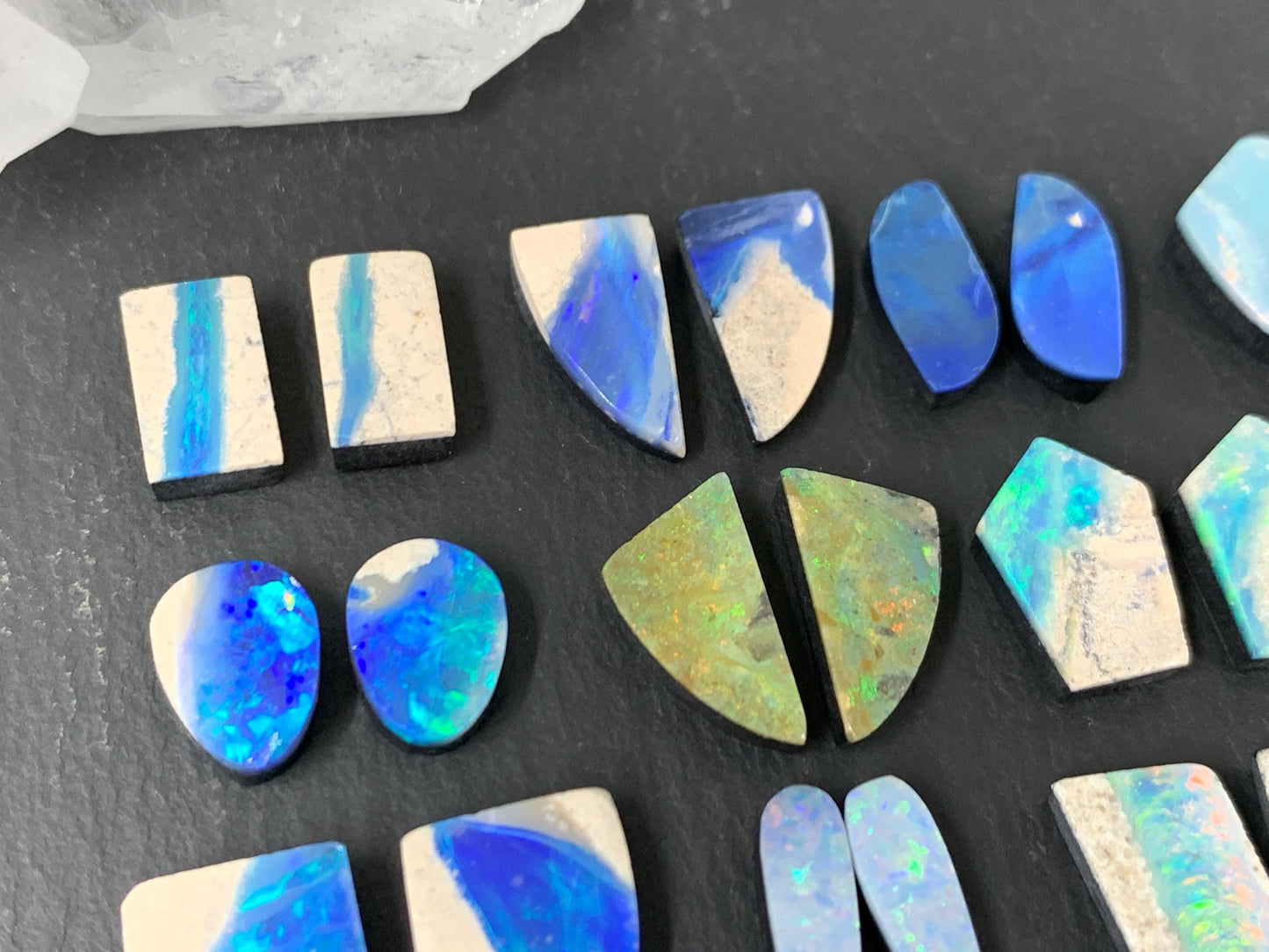 Australian Opal doublet pair 9-15mm long cabochon