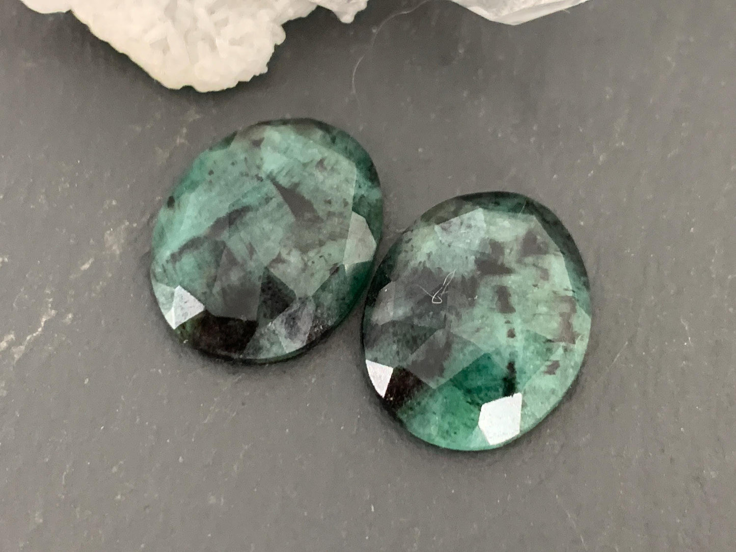 Faceted Emerald Pair 13x17x4mm cabochon