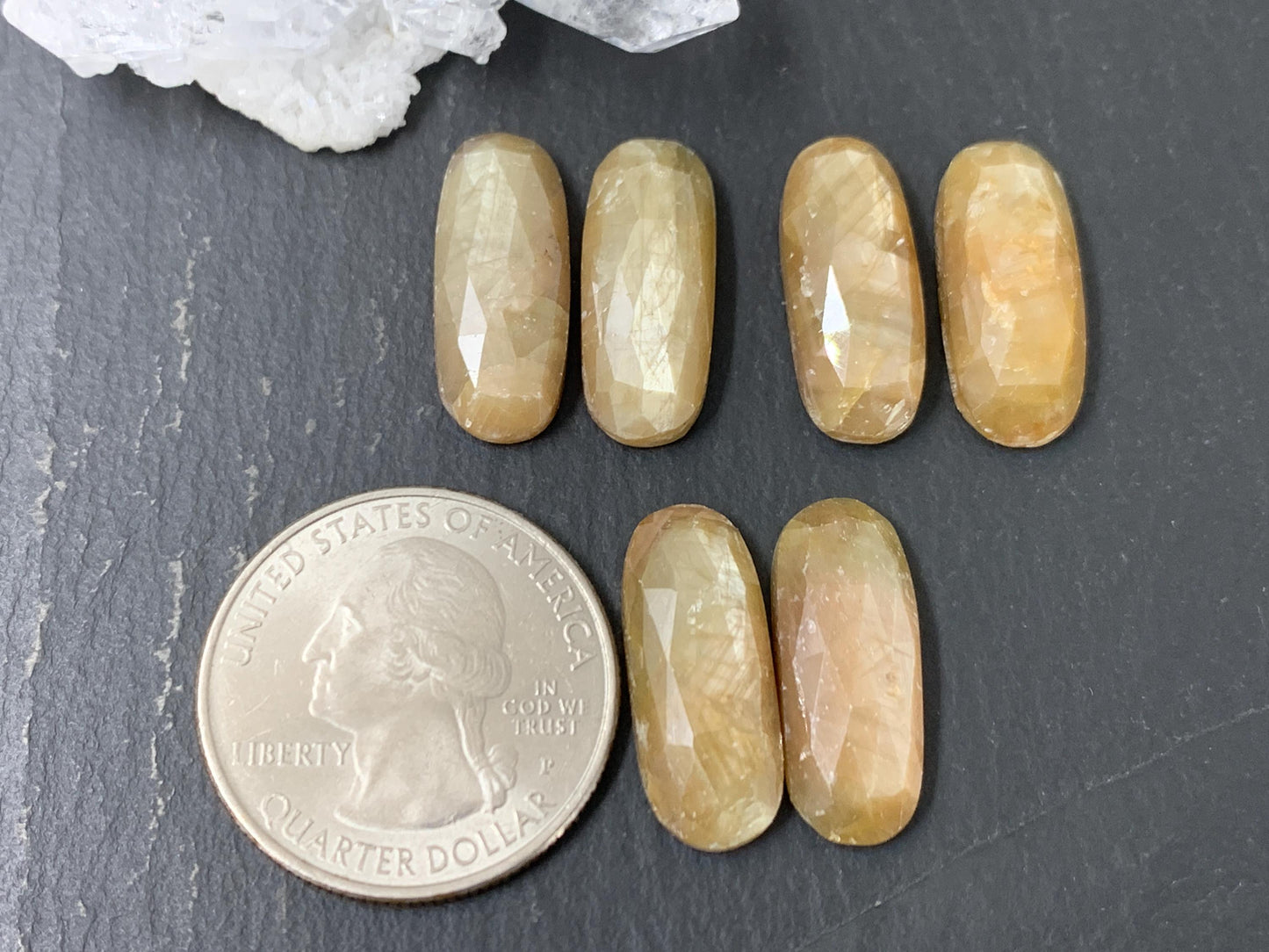 Discounted faceted Yellow Sapphire oval 8x20mm cabochon - Pair of cabochons