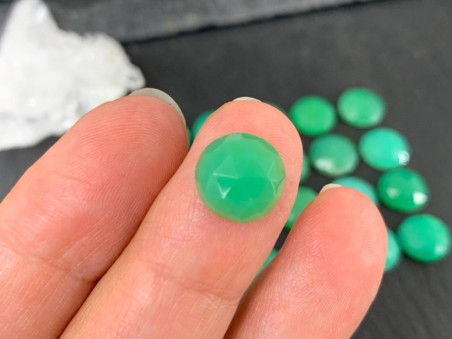 Faceted Chrysoprase Cabochon – 10mm Round Green Gemstone for Jewelry Making