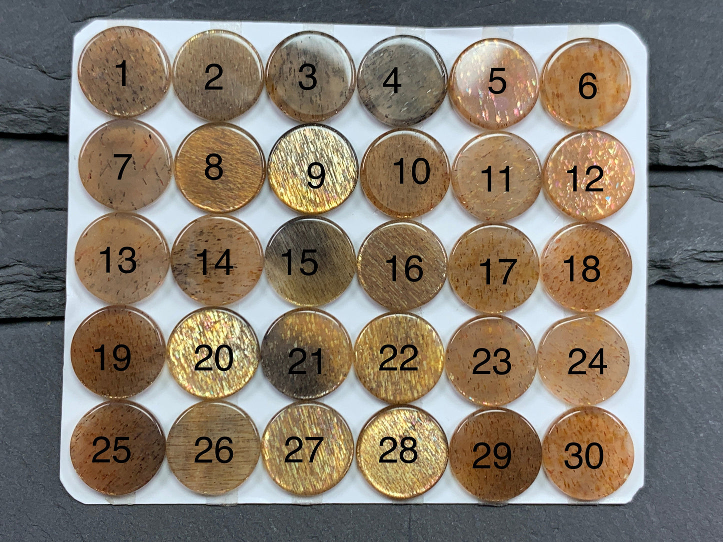 Flat Gold Sunstone round 12mm cabochon - Calibrated cabochons