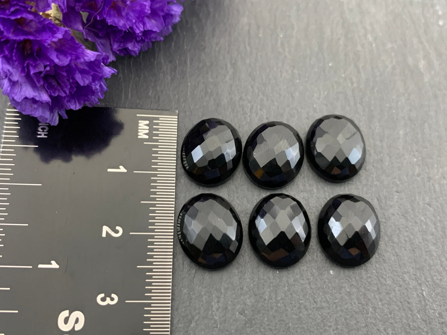 Faceted Black Agate oval 10x12mm cabochon