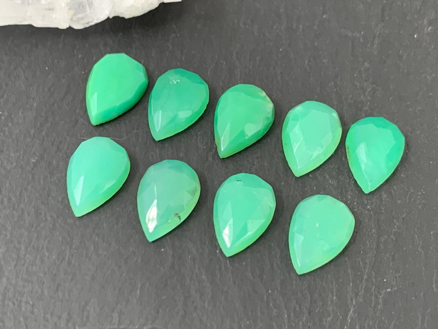 Faceted Chrysoprase Cabochon - 8x12mm Pear Shape Gemstone | Rose Cut Stone, Semi Precious