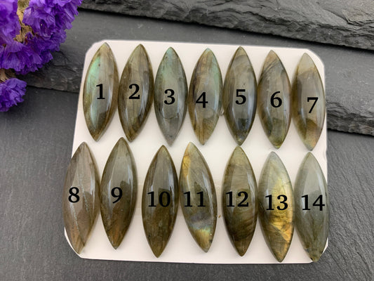 Labradorite marquise 10x30mm Cabochon - Calibrated Cabochons