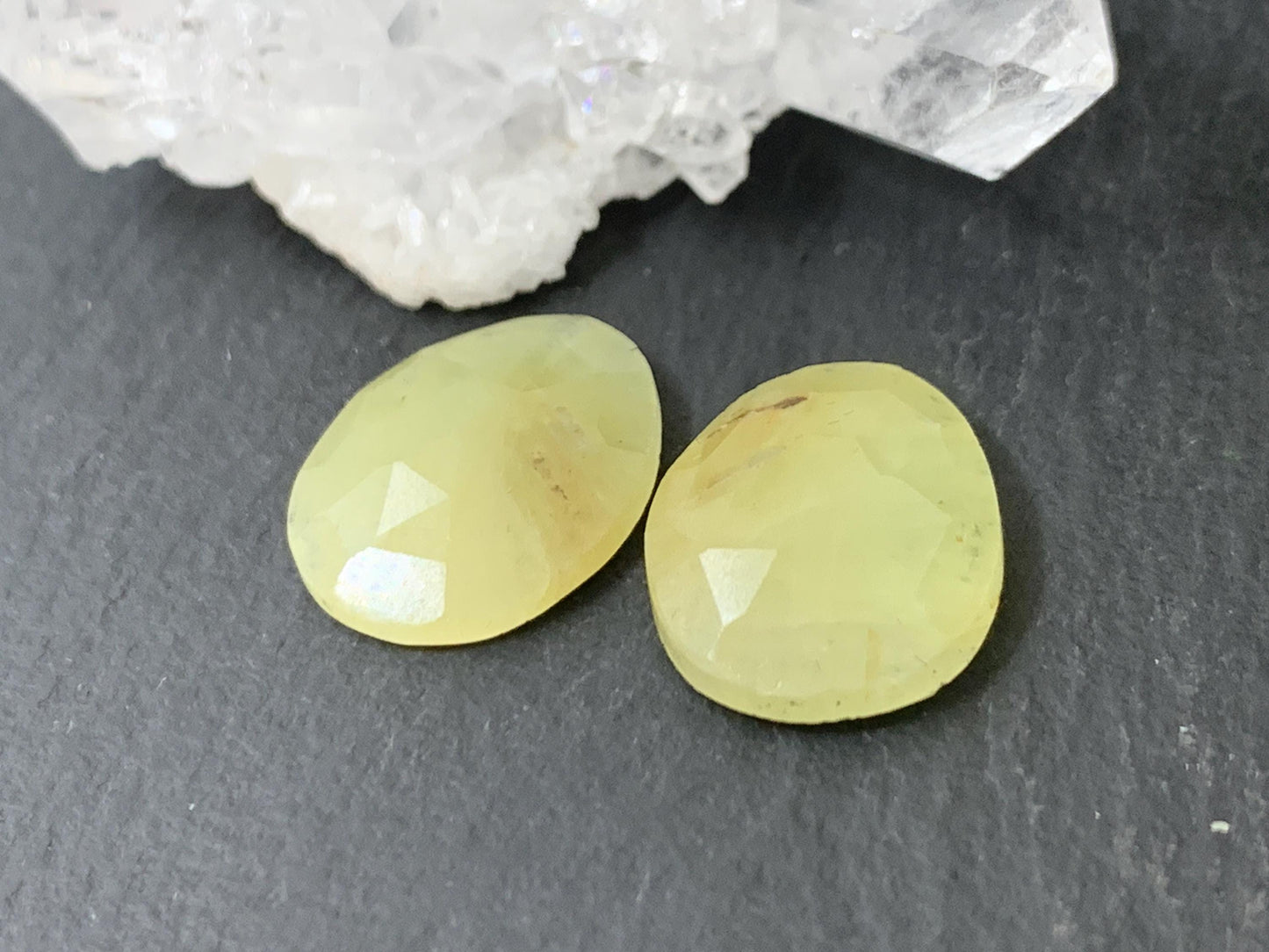 Faceted Yellow Sapphire pair 12x15x4mm cabochon