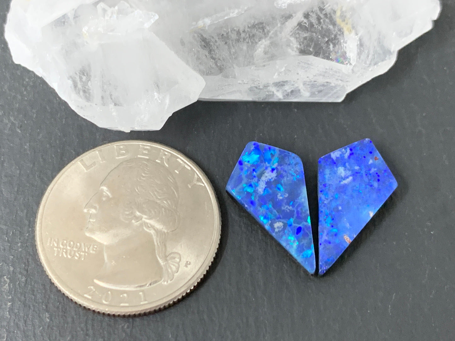 Australian Opal doublet 10x20x3mm pair of cabochons - kite