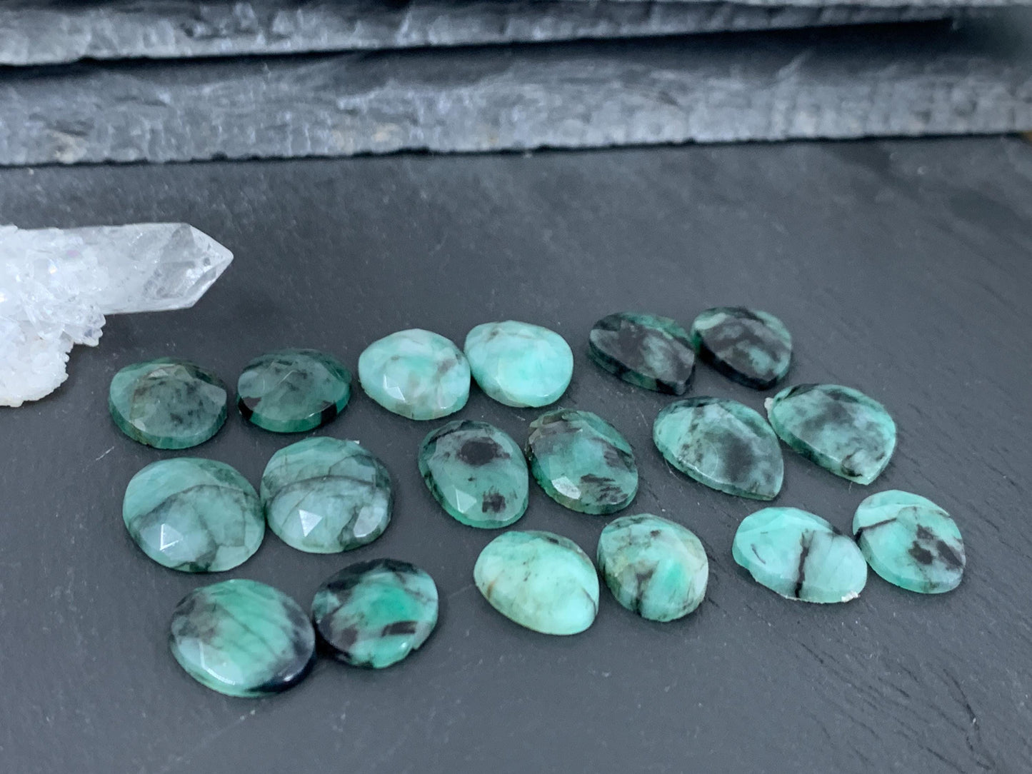 Faceted Emerald Pair 13-17mm long cabochon/ Select your pair