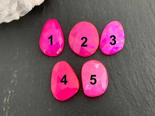 Faceted Ethiopian Pink Opal 9-14mm long cabochon