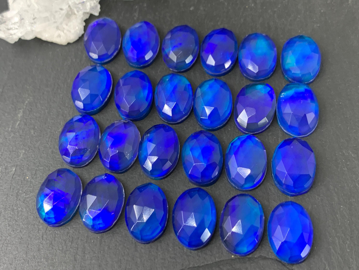 Faceted Aurora Opal oval 10x14mm cabochons - Doublet cabochons