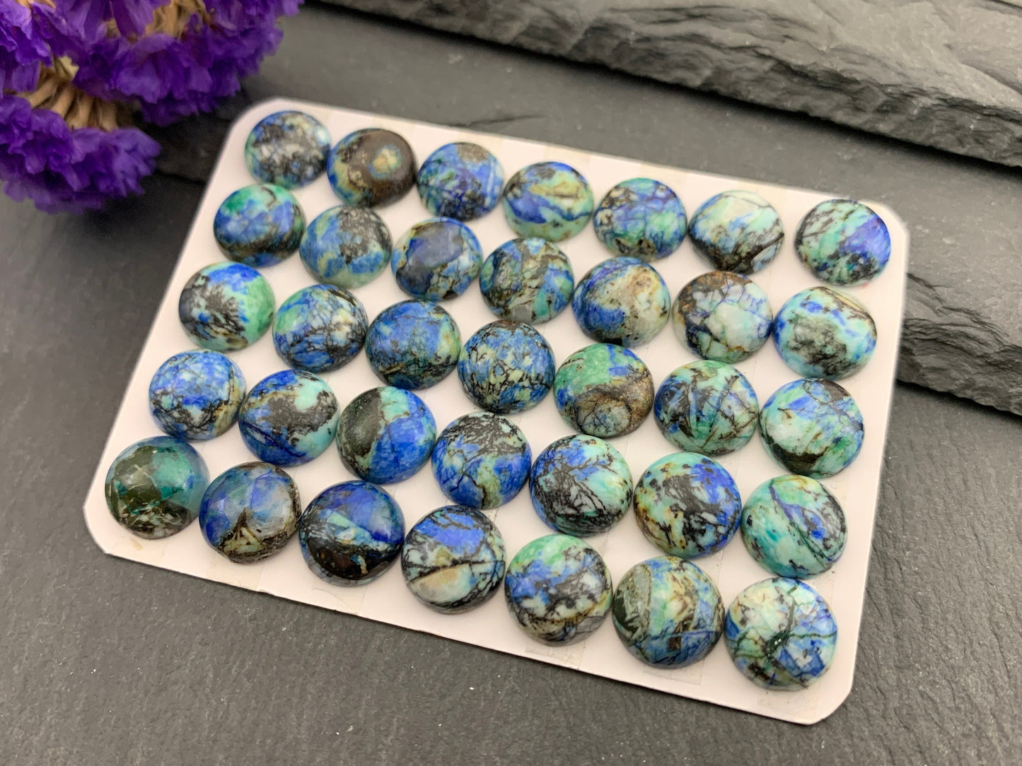 Azurite round 10mm cabochon - Calibrated cabochons