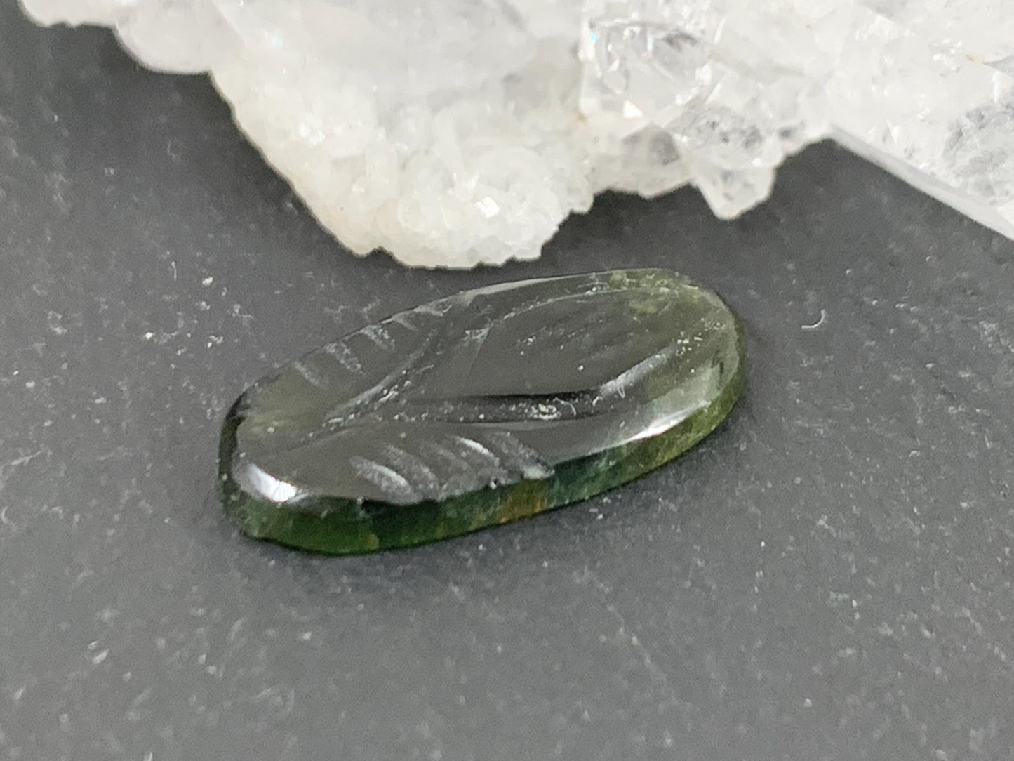 Carved Tourmaline 8x17x2.5mm cabochon