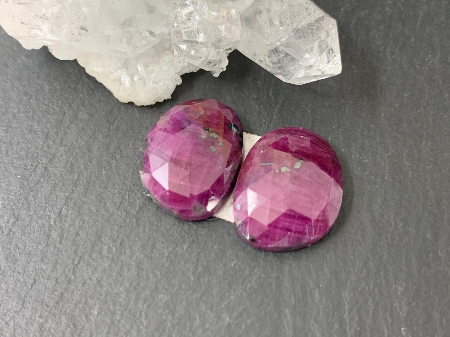 Faceted Ruby pair 12x16x4mm cabochon