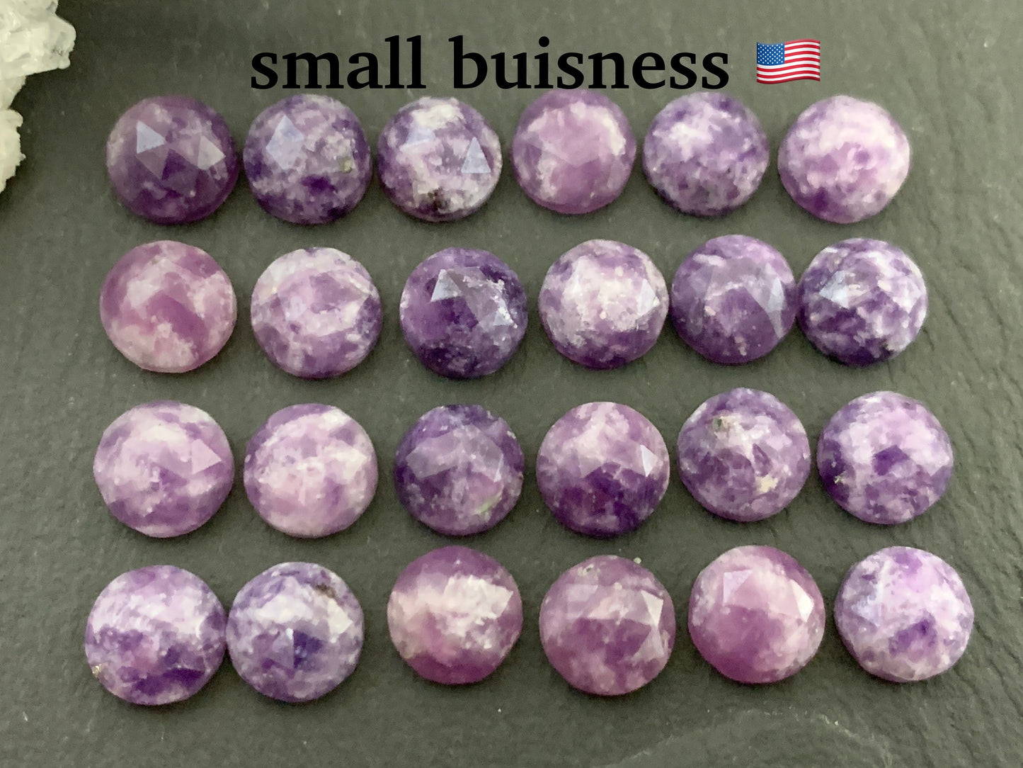 Faceted Lepidolite round 8mm cabochon