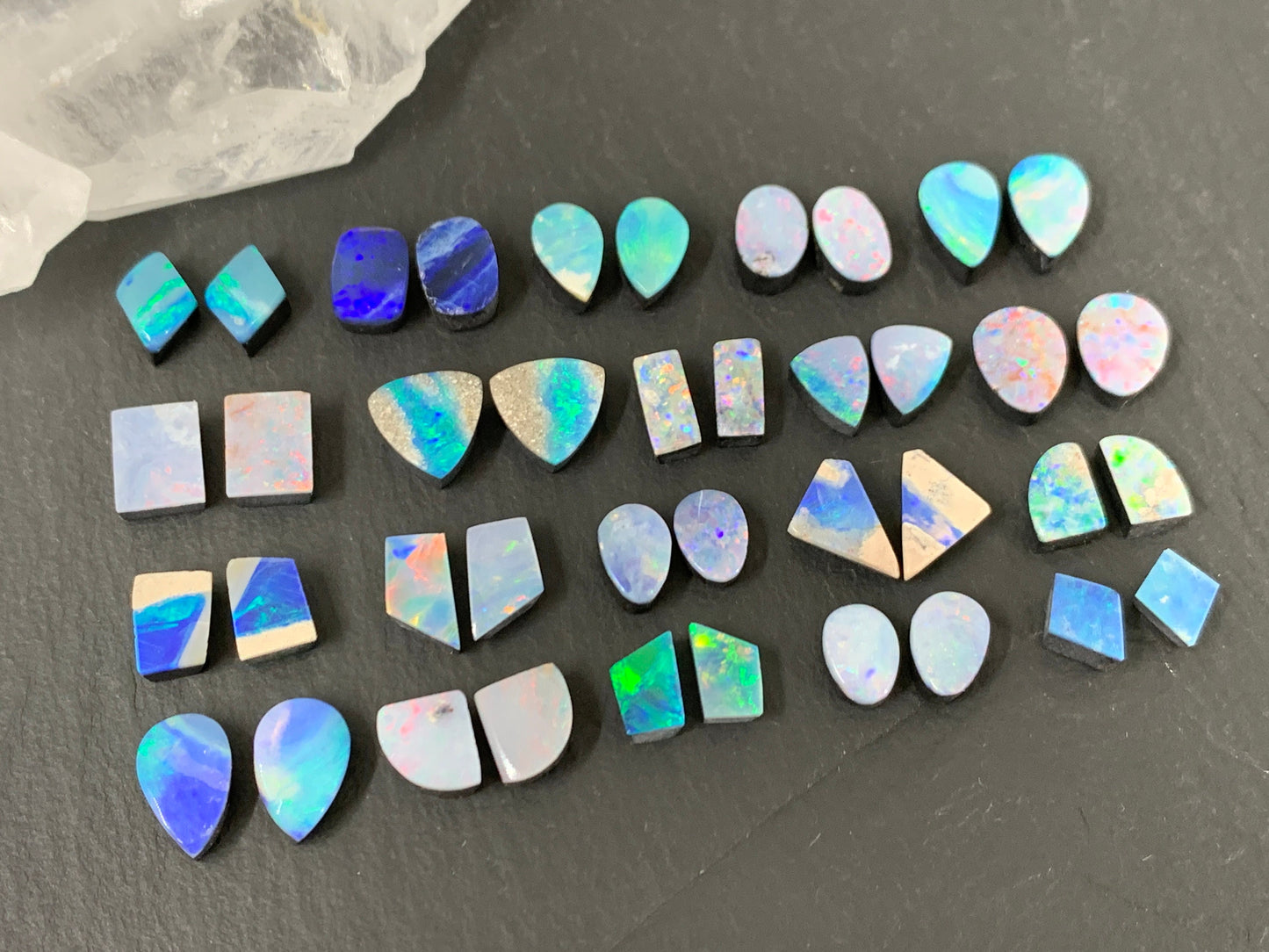 Australian Opal doublet pair 7-10mm long cabochon