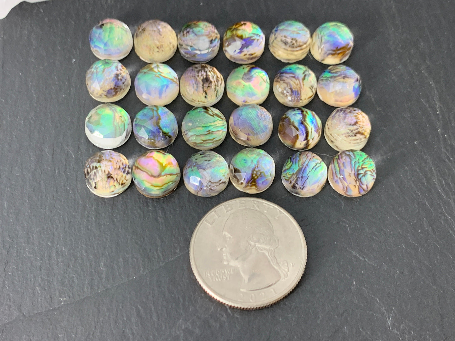 Faceted Abalone round 10mm doublet cabochon