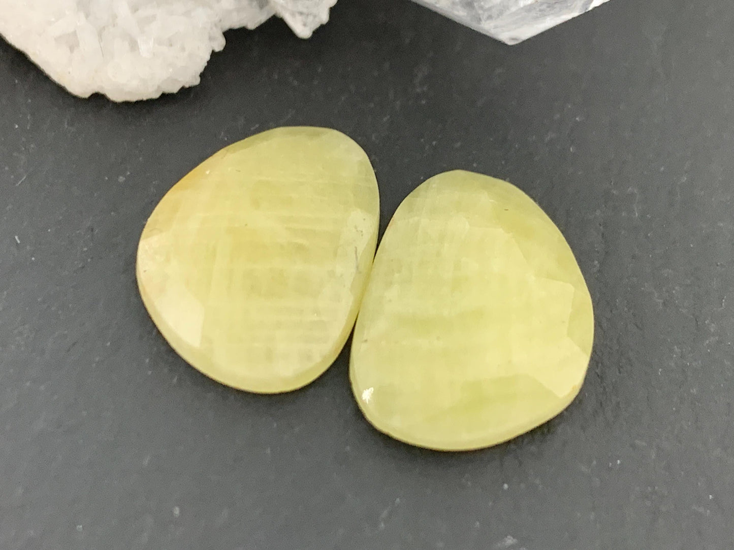 Faceted Yellow Sapphire pair 11x16x4mm cabochon