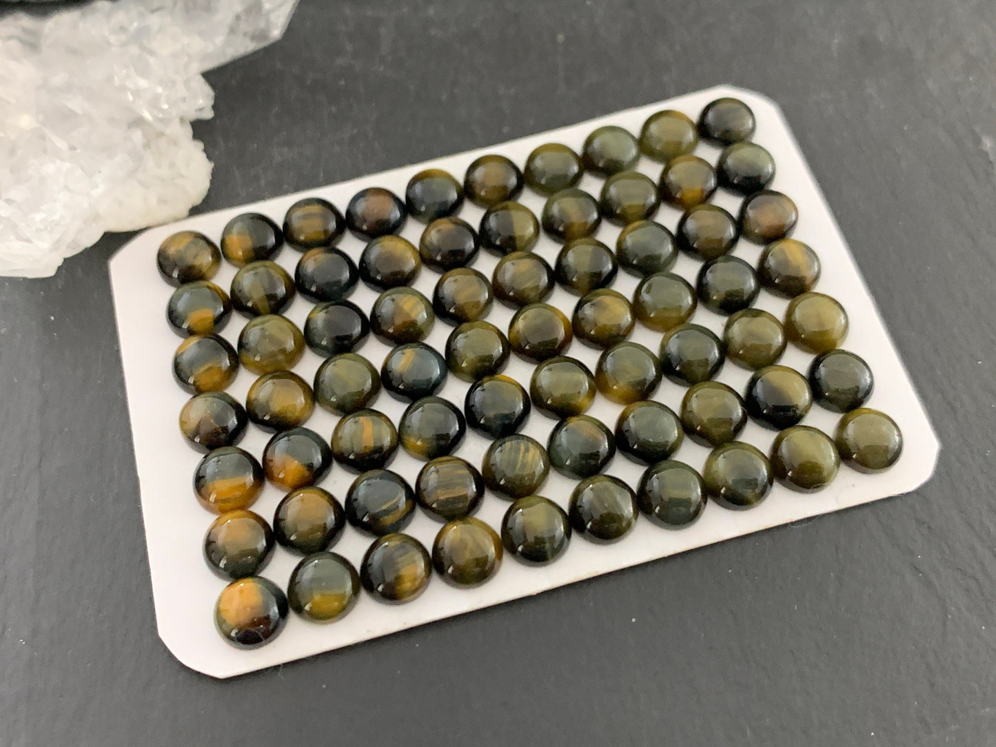 Yellow Blue Tiger Eye round 6mm cabochon - Calibrated cabochons