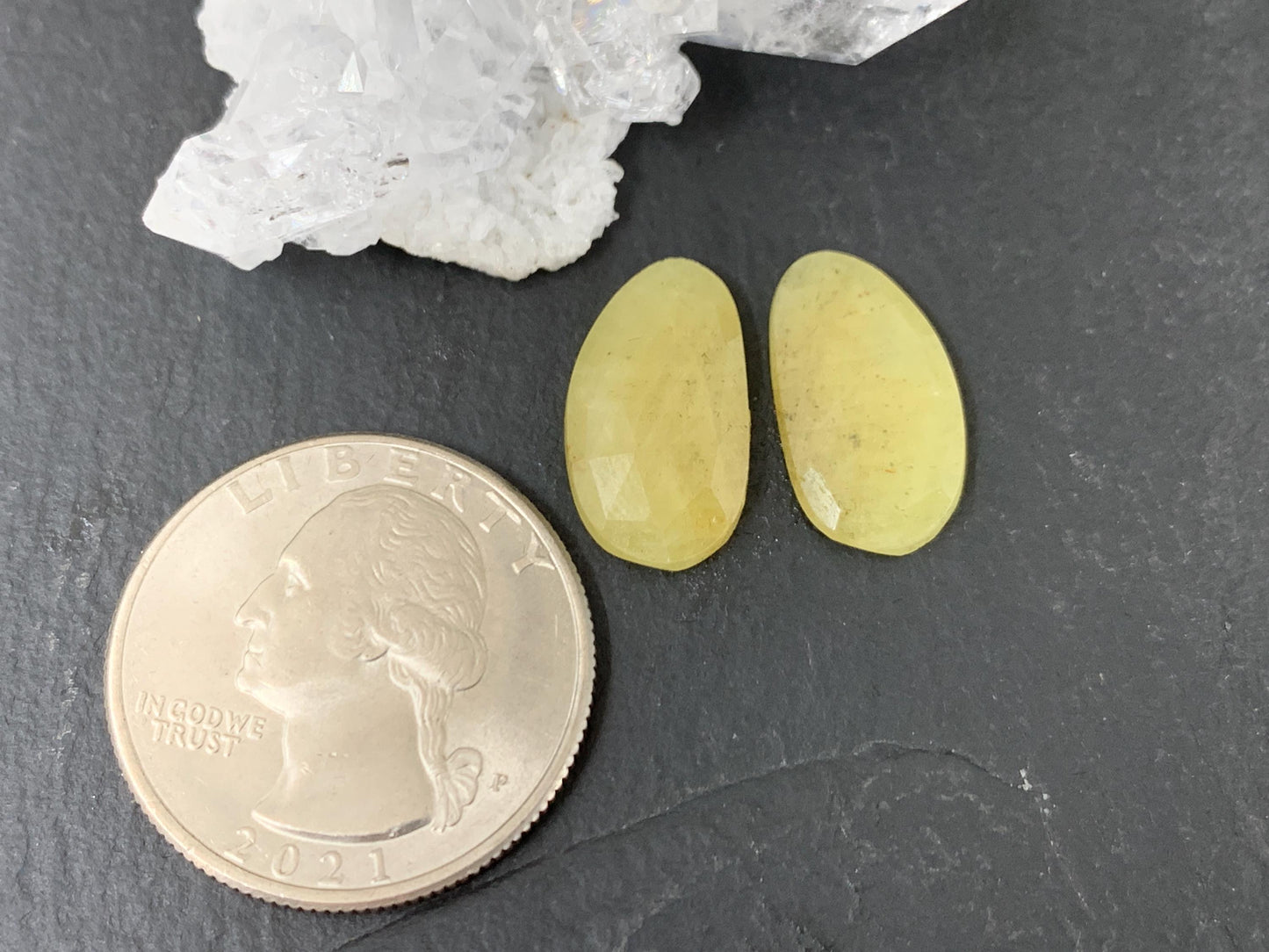 Faceted Yellow Sapphire pair 9x17x3mm cabochon