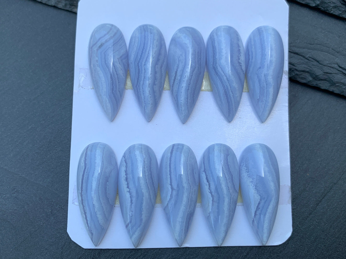 Blue Lace Agate pear 12x30mm cabochon - Calibrated cabochons